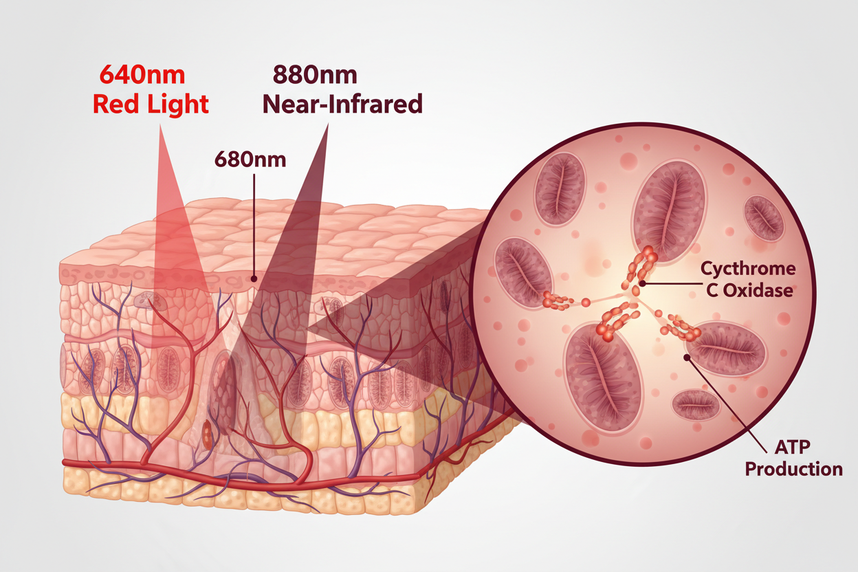 Mitochondria producing ATP energy through red light photobiomodulation