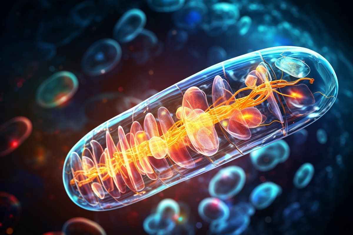 Editorial illustration of a mitochondrion