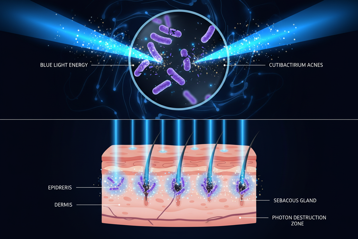Blue light 465nm destroy acne bacteria