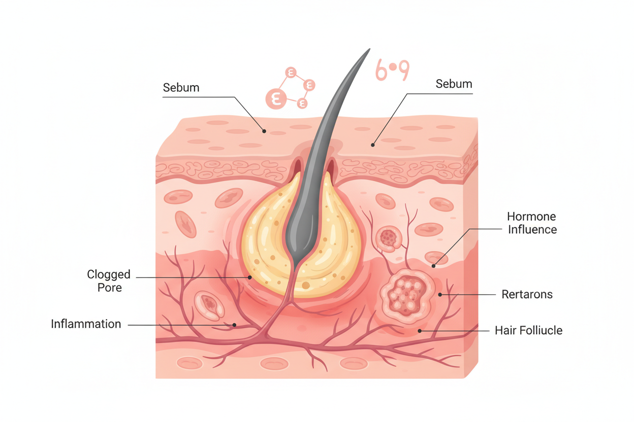 a graphic showing how Hormonal Acne develop
