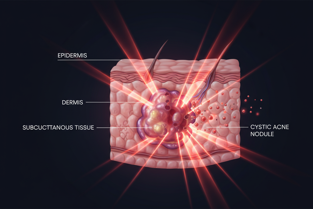 Nearr-infrared light pentrate skin to attack Cystic Acne 