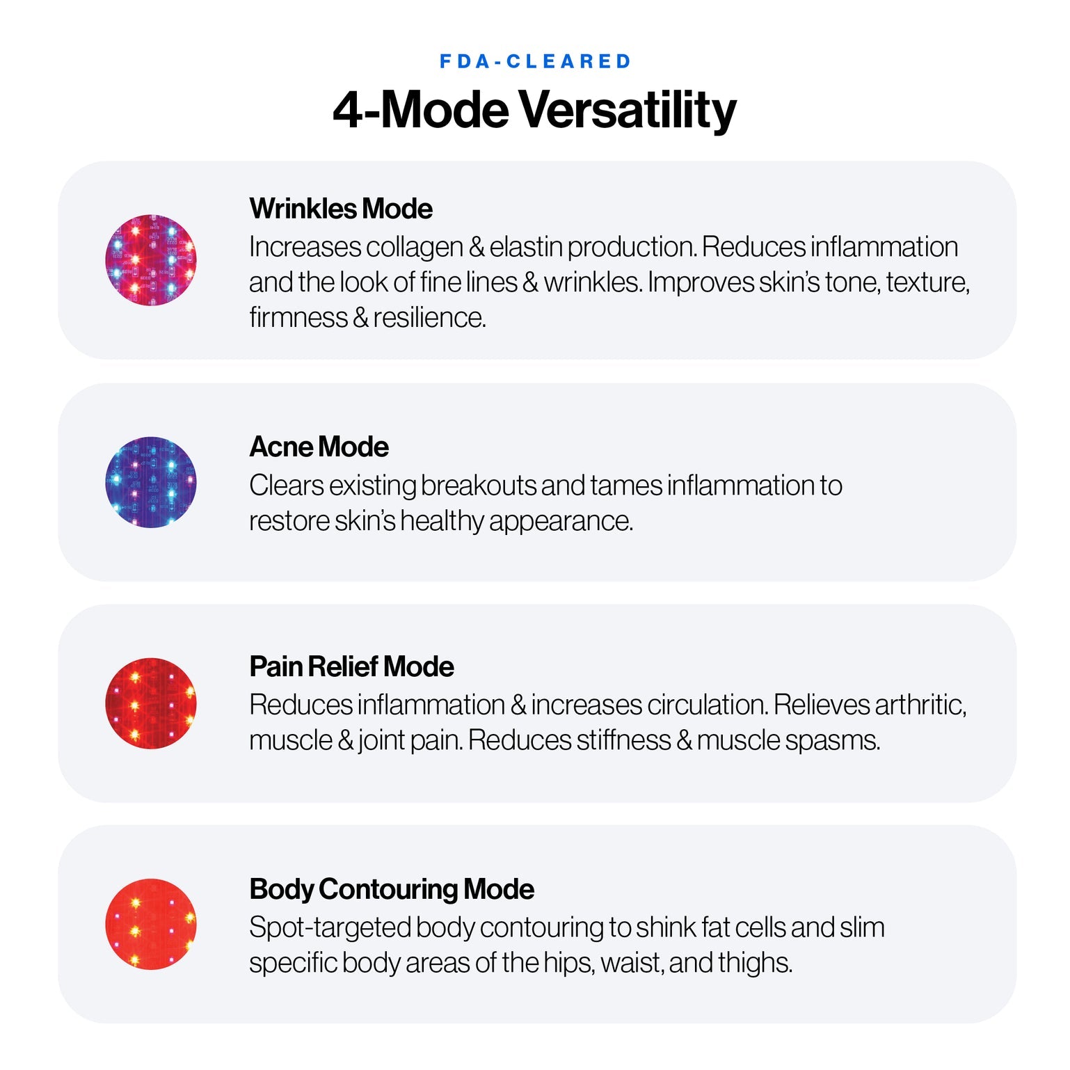 Celluma POD Series 2: The only handheld, battery-powered LED device with 4 FDA-cleared modes for acne, wrinkles, pain, and body contouring.