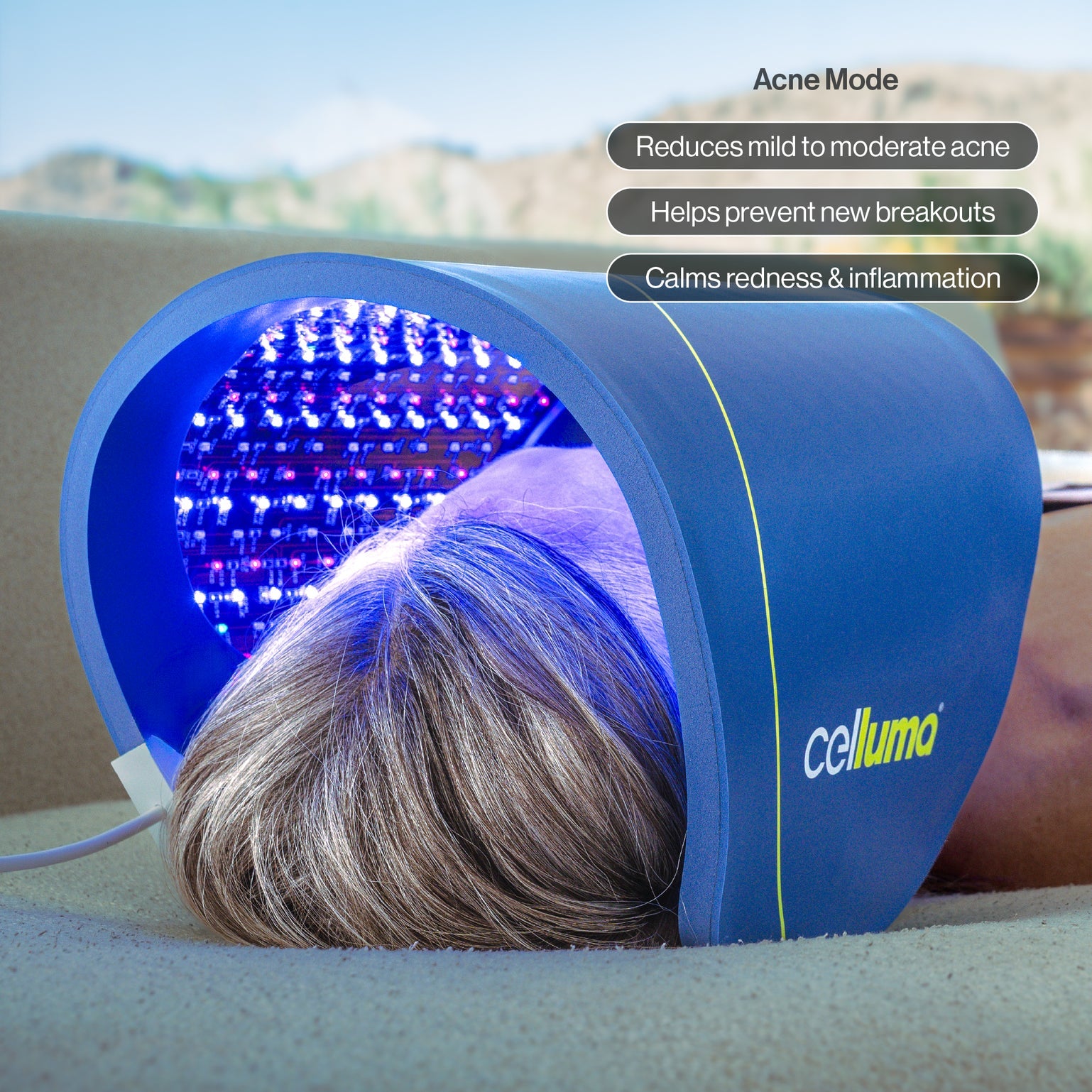 Celluma Contour System II wrinkles mode with blue, red and near-infrared LED light therapy