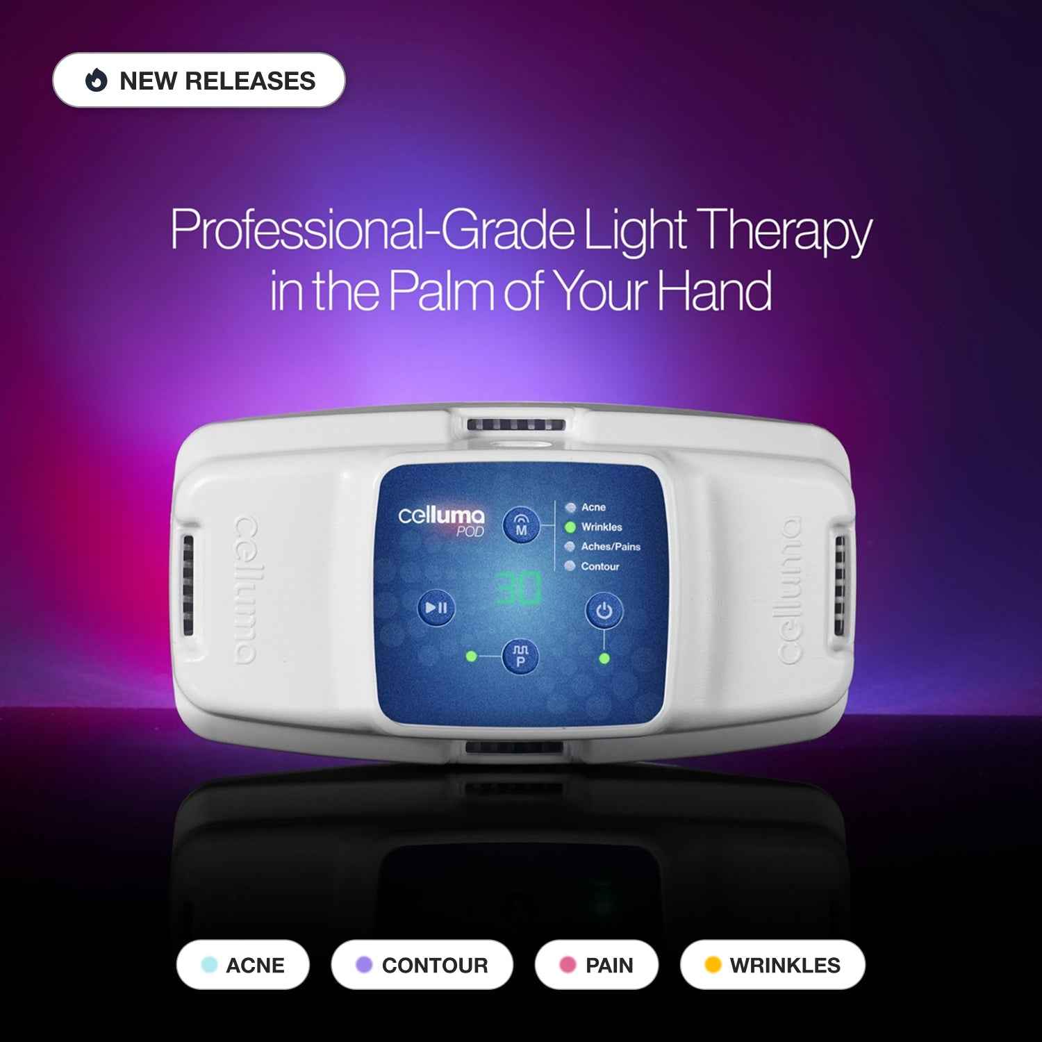 Celluma Pod 2 is a FDA cleared LED Red light therapy device with 4 modes, Acne, Wrinkles, Aches and pain, and body contour. 