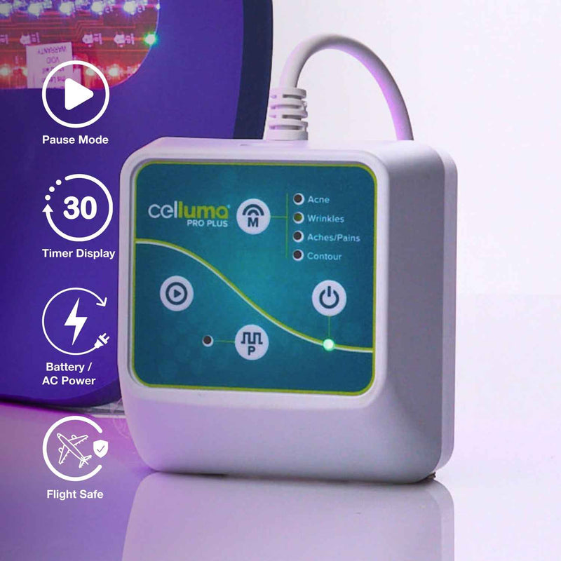 Pengendali Celluma PRO Plus dengan tombol mode dan tampilan pengatur waktu